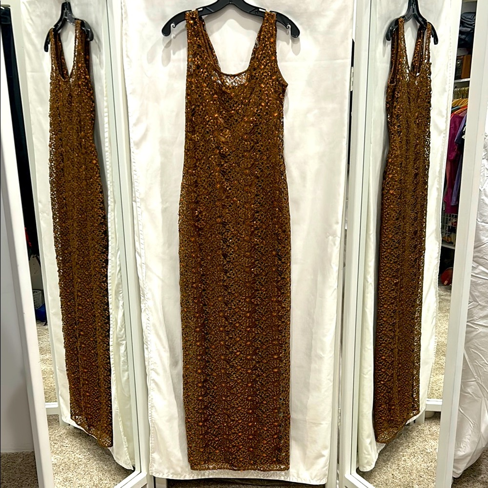 Kay Unger sz6 copper bronze sequin evening gown